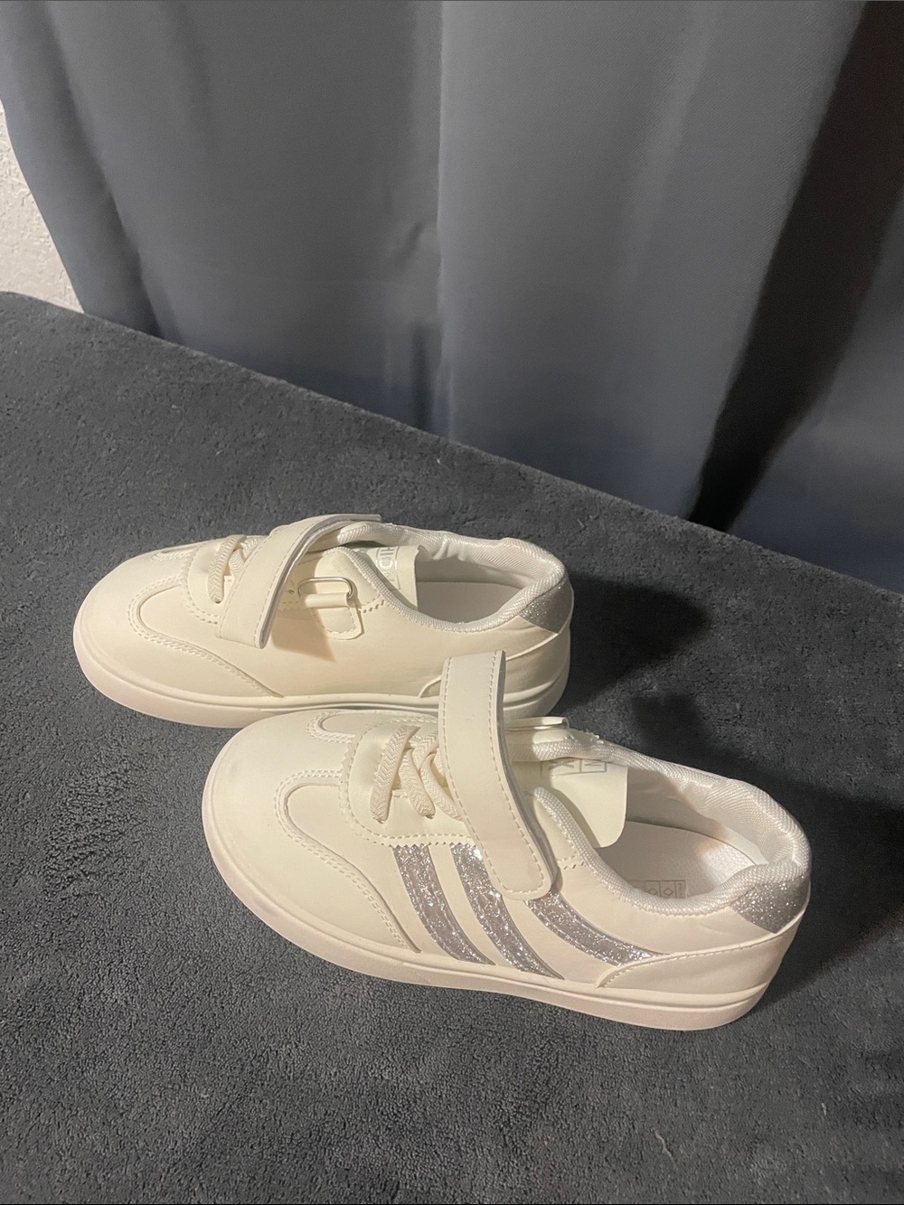 Kids White Velcro & Lace Sneakers with Silver Accent - Picture 2 of 5